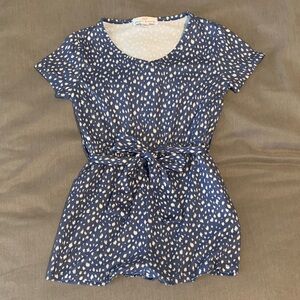 Blue Printed Tie-Waist Girls Romper